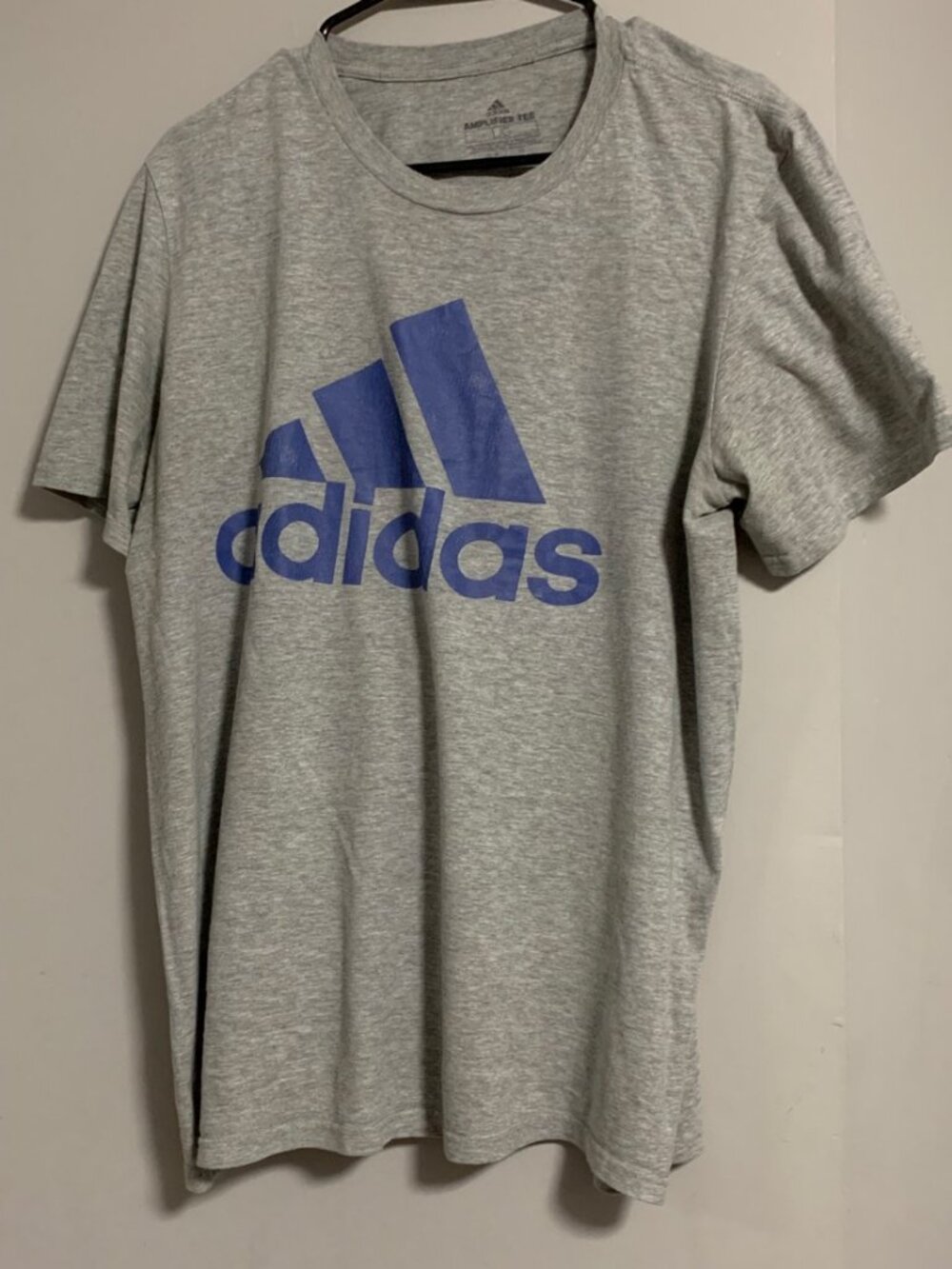 Adidas Amplifier Tee T-Shirt Gray Blue Logo - Men's L